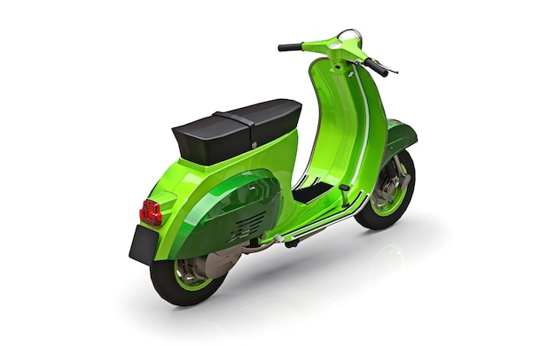 Vespa verde europea de la vendimia en una representación 3d del fondo blanco