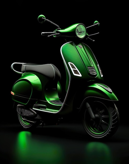 Una vespa verde con fondo oscuro