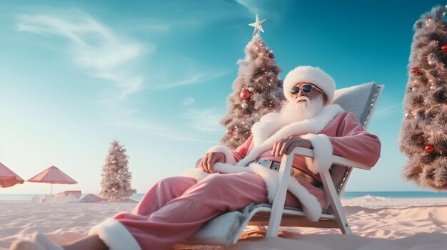 Foto véspera de ano novo nas regiões tropicais papai noel na praia ilustração de natal de verão