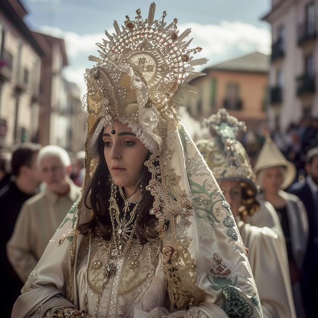 Vestido blanco y dorado en las procesiones de Pascua Iconos religiosos