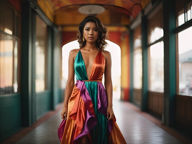 Vestido colorido con una bailarina.