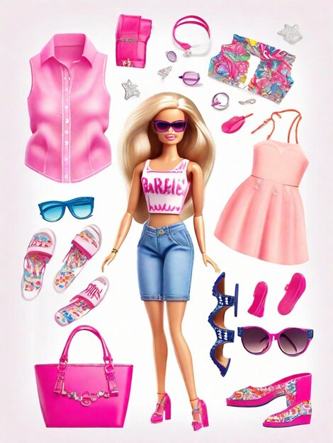 Vestido de compras de verano de Barbie con fondo limpio