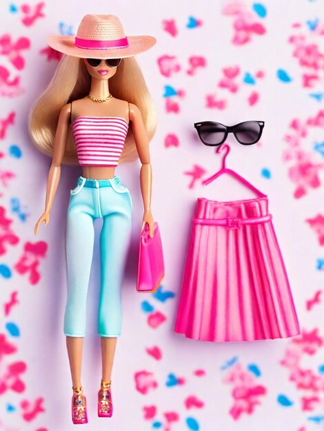 Foto vestido de compras de verano de barbie con fondo limpio