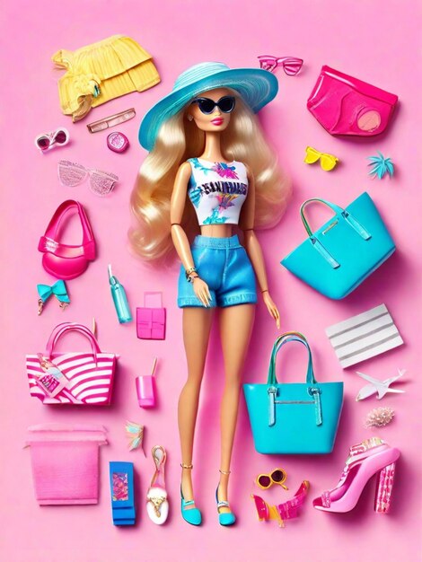 Foto vestido de compras de verano de barbie con fondo limpio