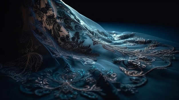 Vestido de noiva com rendas e pérolas em um backgroundgenerative ai escuro