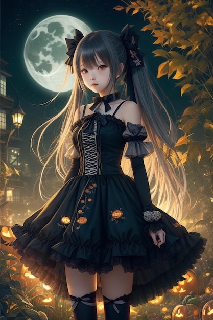 Vestido estiloso para meninas de anime com fita de Halloween chique