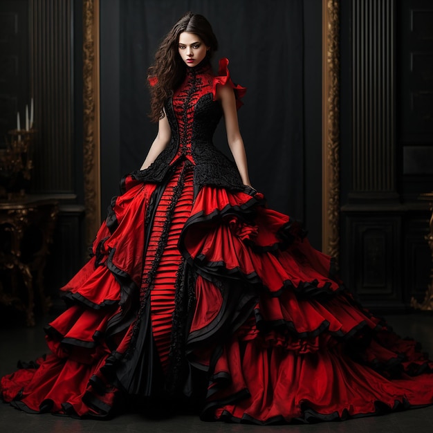 vestido de fiesta de noche rojo y negro