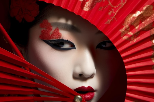 Vestido de geisha rojo traje de estudio Generar Ai