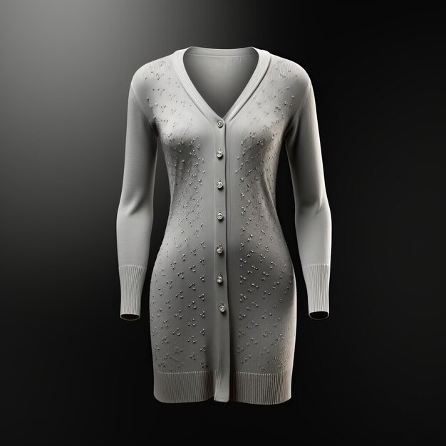 Vestido hiperrealista en 3D Cardigan en plateado y gris