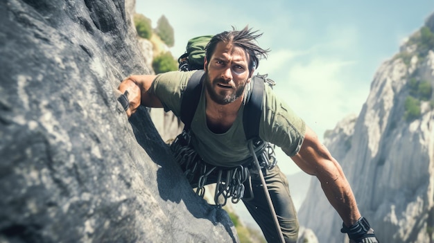 Foto vestido intrépido escalador de roca coraje y habilidad esencia de la aventura