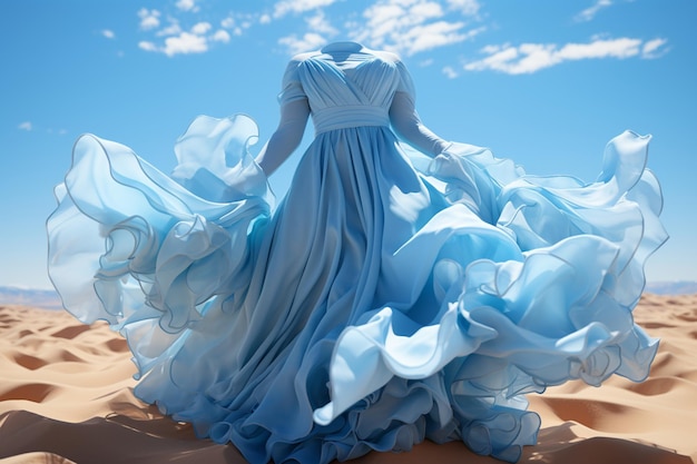 El vestido largo de color azul cielo irradia un tono sereno y relajante para un look tranquilo y elegante.