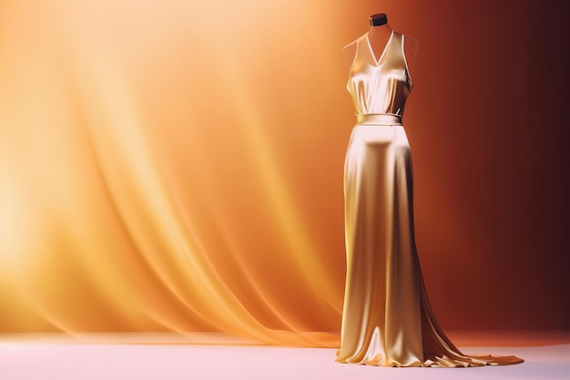 Vestido maxi de vestido de noite dourado em manequim Generative AI