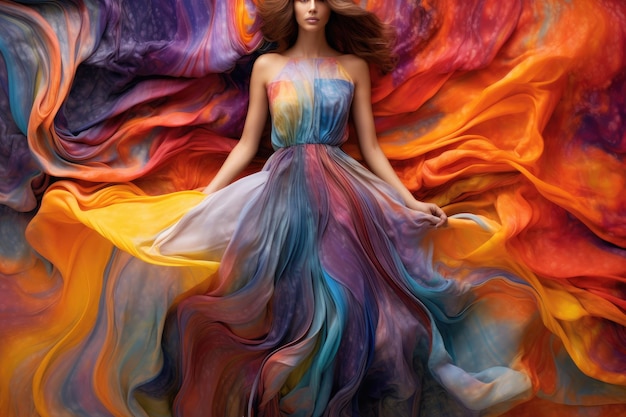 Vestido multicolorido feito de tintas líquidas Generative AI