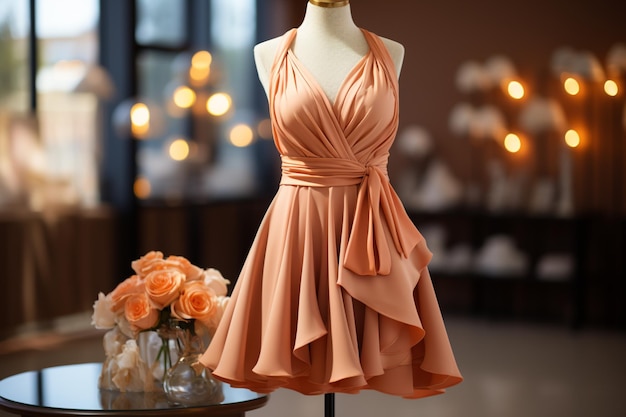 El vestido naranja pastel en una pantalla que muestra su tono suave y delicado para un encantador