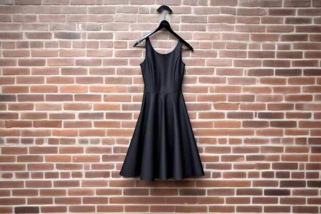 Vestido negro en percha contra una pared de ladrillo blanco creado con ai generativo