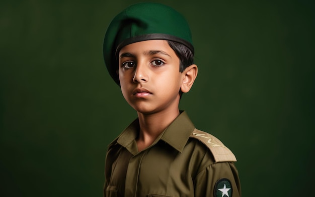 Vestido de niño militar con bandera de Pakistán