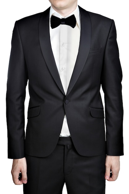 Vestido de noche gris oscuro para hombre chaqueta de sport Camisa blanca corbata de mono aislado sobre fondo blanco. Foto Premium