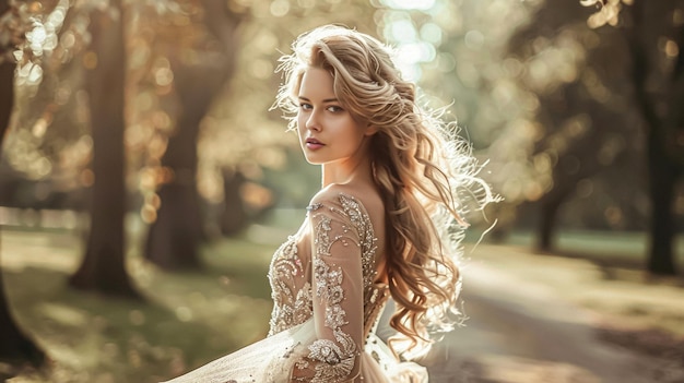 Vestido de novia belleza aspecto de moda y peinado retrato facial de mujer hermosa para el cuidado de la piel cosméticos cuidado del cabello estilo glamour