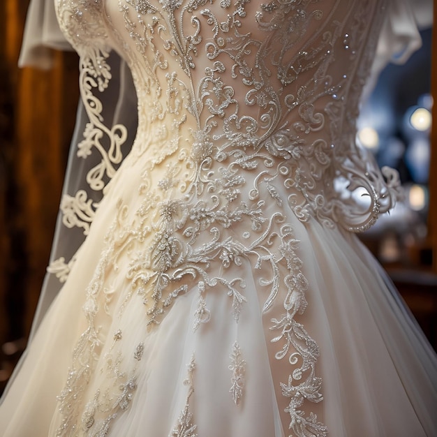 Un vestido de novia en exhibición en una tienda