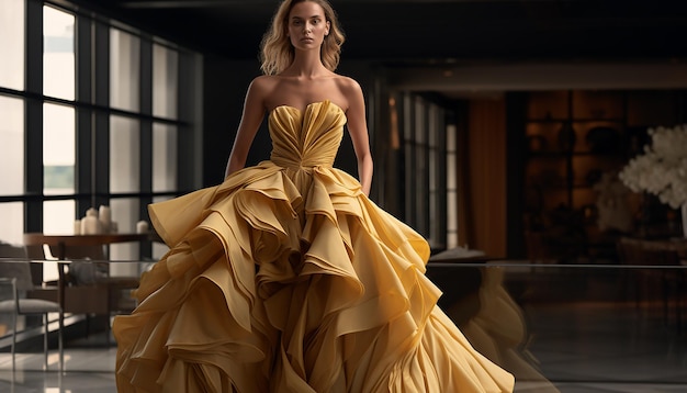 Vestido de novia inspirado en la alta costura en concepto de moda ocre