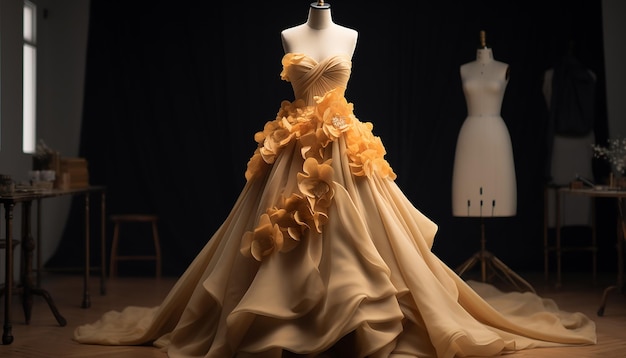 Vestido de novia inspirado en la alta costura en concepto de moda ocre