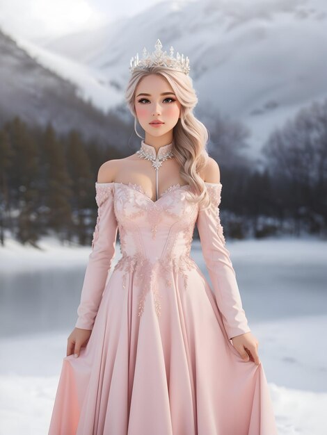 Vestido de reina de las nieves en rosa rubor sutil