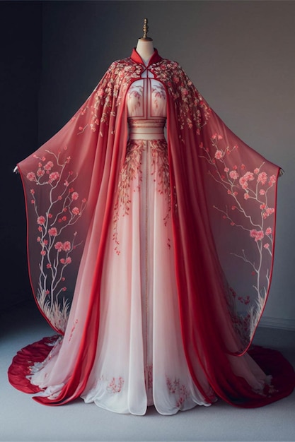 Vestido rojo y blanco sobre un maniquí Generative Ai