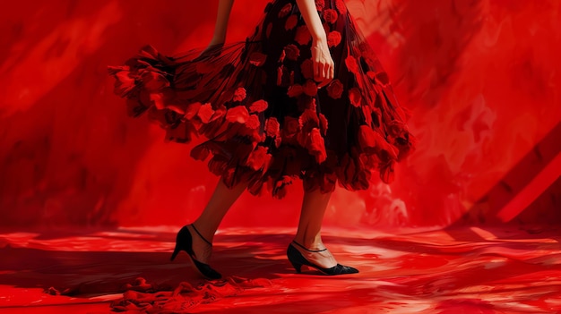 Vestido rojo con pétalos de flores