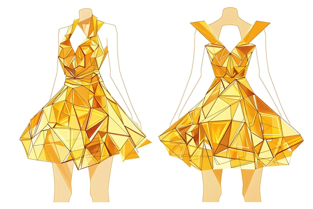 Vestido de ropa 2D con formas geométricas de oro tejidas que cubren el concepto de moda idea diseño artístico