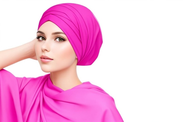 Vestido rosa e símbolo de conscientização sobre o câncer cobrindo a cabeça gerado por IA