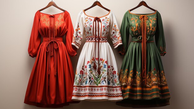 Vestido tradicional búlgaro bordado búlgario acuarela