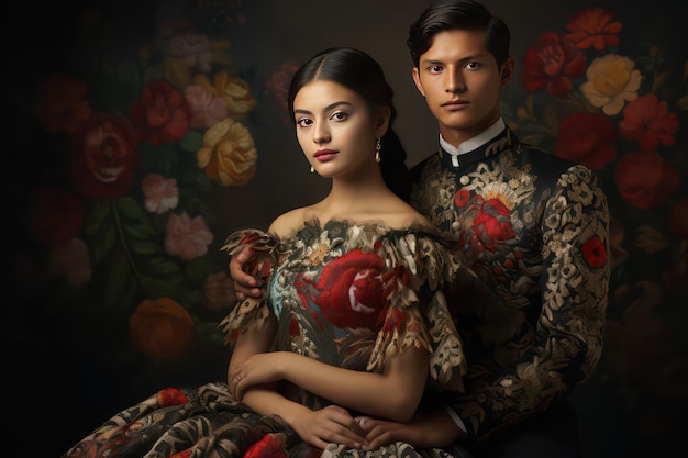 Vestido tradicional mexicano bordado mexicano amor de pareja mexicano