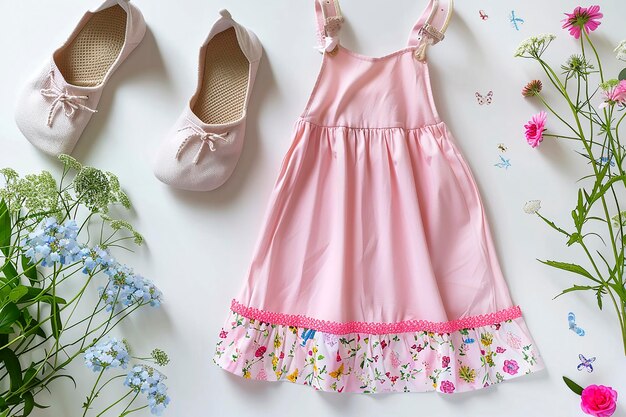 Foto vestido de verano rosa para niños sobre fondo blanco