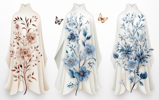 Vestidos bordados con flores aislados sobre un fondo transparente