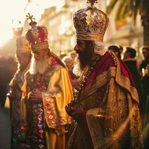 Vestidos festivos de grupo para celebrar el Día de los Tres Reyes