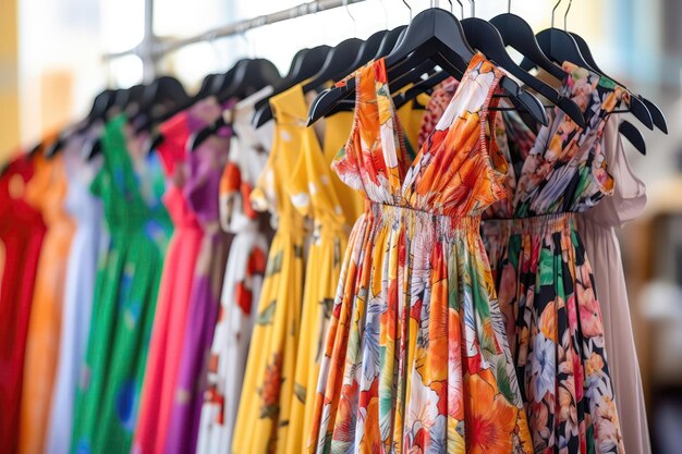 Los vestidos de verano de las mujeres en la tienda de cerca