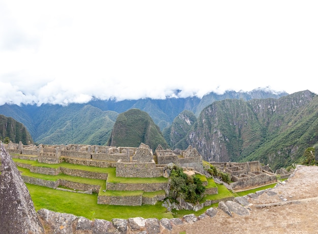 Vestígios arqueológicos de Machu Picchu localizados nas montanhas de Cusco. Peru