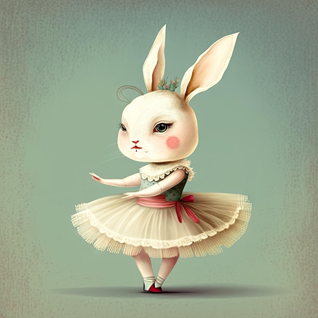 Foto vestir o coelho no poste de traje de balé no quarto estúdio isolado fundo liso