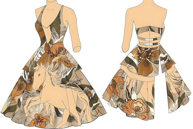 Vestuário 2D com um recorte em forma de cavalo na saia Adorne Fashion Concept Idea Art Design