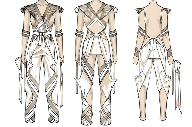 Vestuário 2d jumpsuit com padrões de arquitetura art deco wrappin conceito de moda ideia design de arte