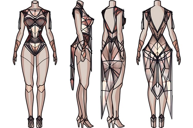 Vestuário 2d jumpsuit com padrões de arquitetura art deco wrappin conceito de moda ideia design de arte