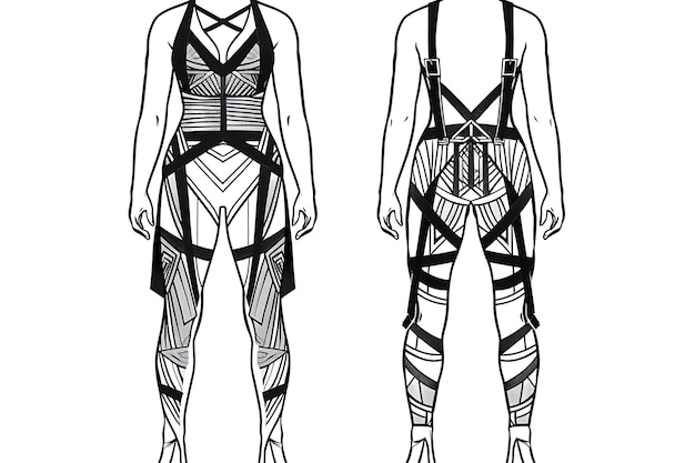 Vestuário 2d jumpsuit com padrões de arquitetura art deco wrappin conceito de moda ideia design de arte