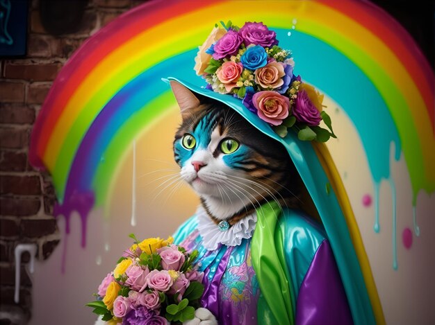 Foto vestuário de gato de casamento colorido gerado pela ia