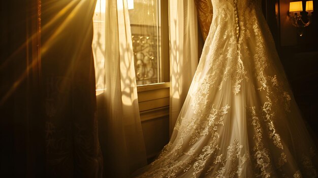 Vestuário de noiva a brilhar à luz do sol