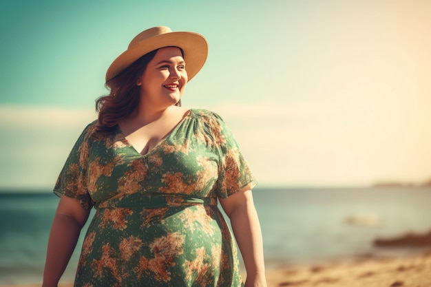 Foto vestuário de praia de mulher de tamanho maior mulher gorda gerar ai