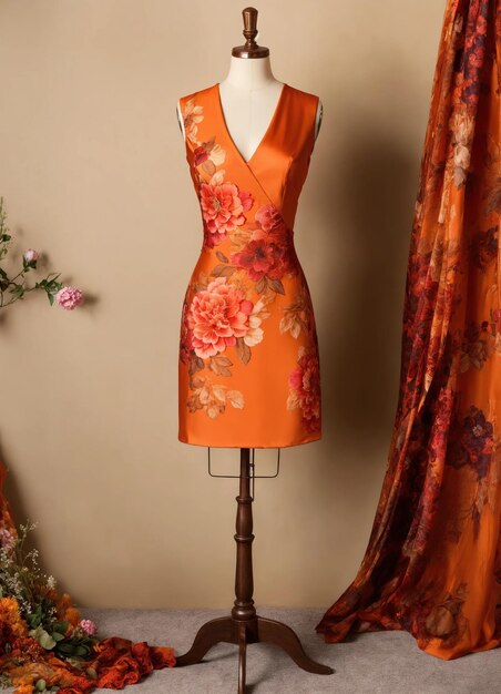 Vestuário de verão laranja à moda em um manequim ai generativo ai generativo