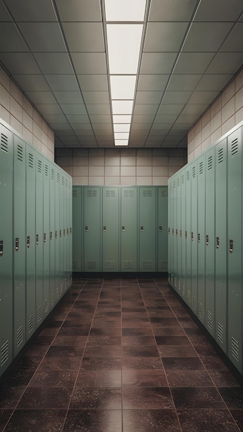 Vestuario interno de la escuela con armarios y puertas vacías vista vertical papel tapiz móvil