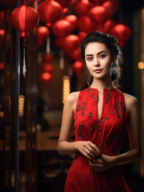 Vestuário tradicional e rosto expressivo capturam a essência cultural da mulher chinesa