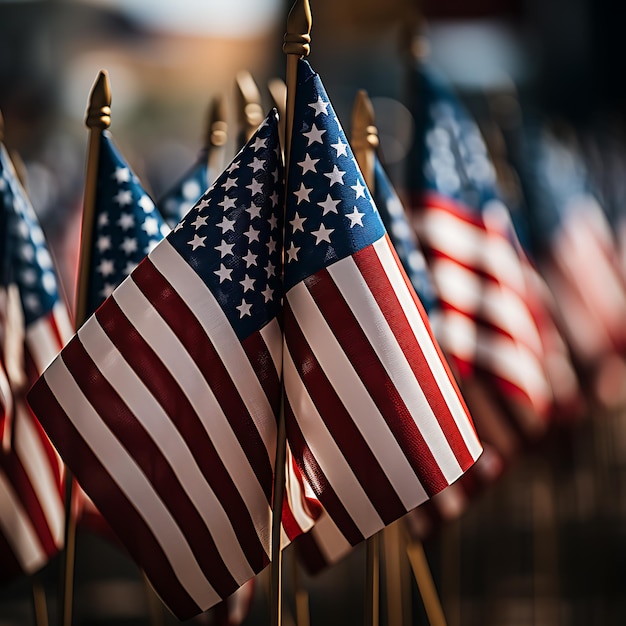 Foto veteranentag: happy veterans day-konzept, amerikanische flaggen vor einem tafelhintergrund, 11. november