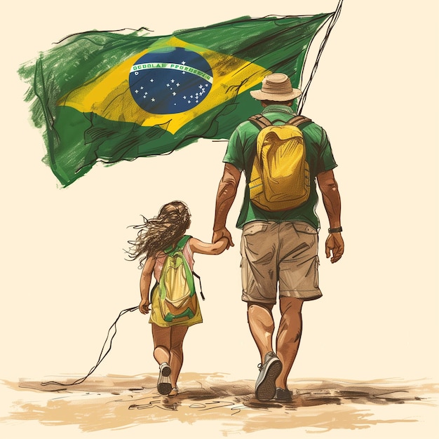 Foto veterano brasileiro caminhando com a filha